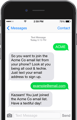 Image of a Text to Join demo on an iPhone.